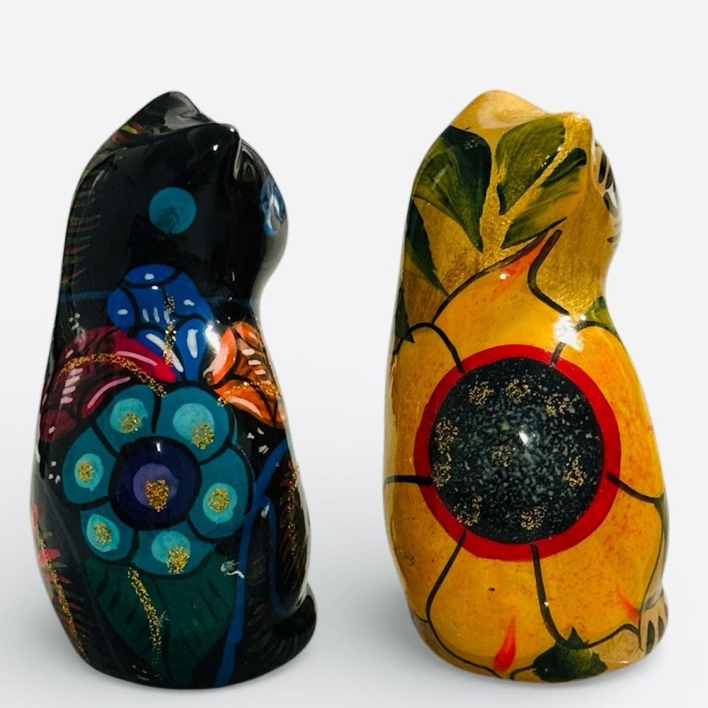 Vintage Mexican Folk Art Pottery Cats - Set of 2 - Hand Painted Riviera Maya - Picture 5 of 10
